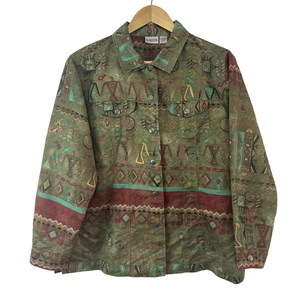 Vintage Chico's Size 3 Tribal Southwest Pattern Jacket Womens XL Lightweight